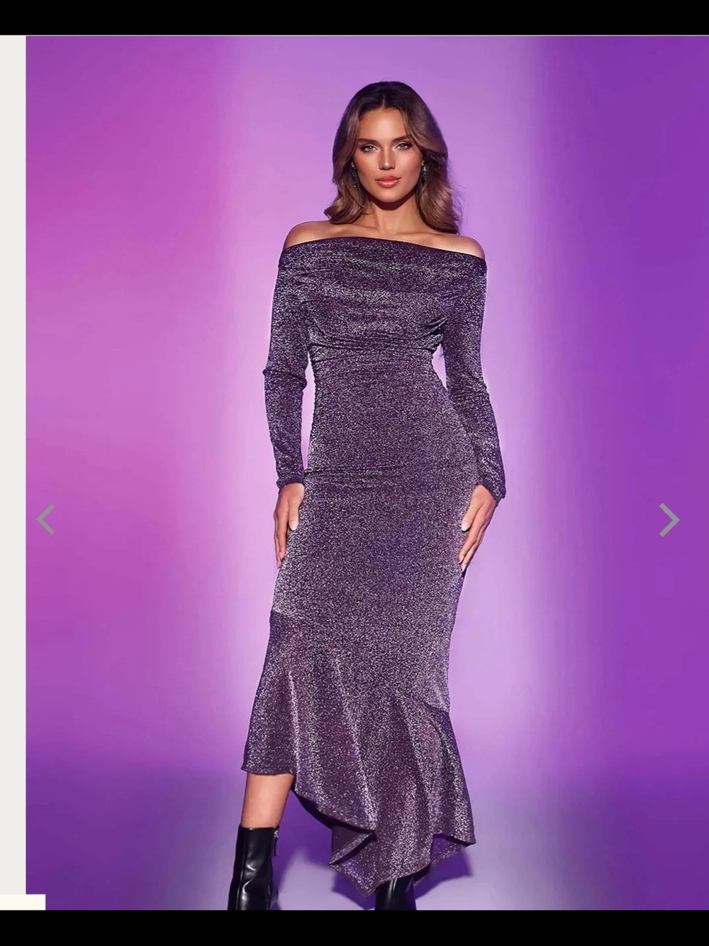 Off-Shoulder Sparkle Maxi Dress in Purple
